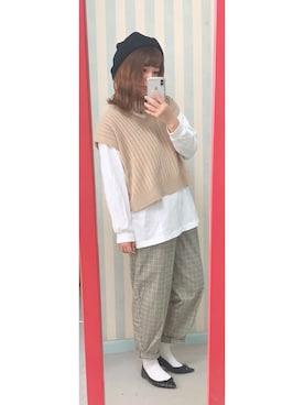 「chocomee（チョコミー）のアイテム（ベスト）」を使った、chacha*⑅︎さん（レディース・159cm）の春コーディネート