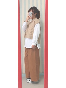 「chocomee（チョコミー）のアイテム（ベスト）」を使った、chacha*⑅︎さん（レディース・159cm）の春コーディネート