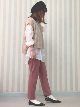 「chocomee（チョコミー）のアイテム（ベスト）」を使った、chacha*⑅︎さん（レディース・159cm）の春コーディネート
