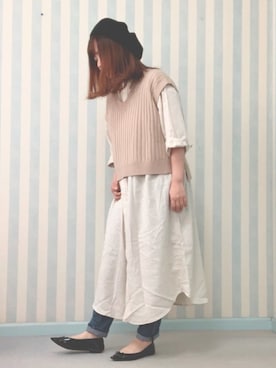 「chocomee（チョコミー）のアイテム（ベスト）」を使った、chacha*⑅︎さん（レディース・159cm）の春コーディネート
