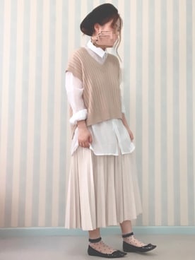 「chocomee（チョコミー）のアイテム（ベスト）」を使った、chacha*⑅︎さん（レディース・159cm）の春コーディネート