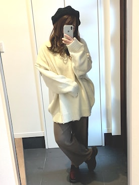 「ローリーズファーム(LOWRYS FARM)」｜「アイテム（ハンチング/ベレー帽）」を使った、chacha*⑅︎さん（レディース・159cm）の冬コーディネート