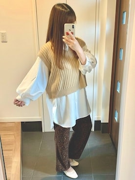 「chocomee（チョコミー）のアイテム（ベスト）」を使った、chacha*⑅︎さん（レディース・159cm）の春コーディネート