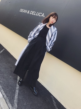 「UNIQLO（ユニクロ）のWOMEN オックスフォードワイドパンツ＋E（その他パンツ）」を使った、勝田里奈さん（レディース・161cm）の春コーディネート