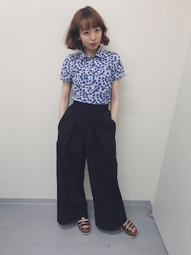 「UNIQLO（ユニクロ）のWOMEN オックスフォードワイドパンツ＋E（その他パンツ）」を使った、勝田里奈さん（レディース・161cm）の春コーディネート