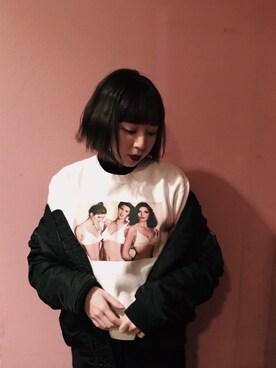 「AVIREX（アヴィレックス）のアイテム（ジャケット/アウター）」を使った、勝田里奈さん（レディース・161cm）の秋コーディネート
