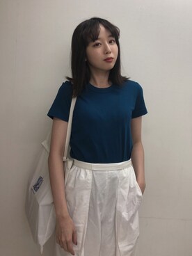 「UNIQLO（ユニクロ）のWOMEN オックスフォードワイドパンツ＋E（その他パンツ）」を使った、勝田里奈さん（レディース・161cm）の夏コーディネート