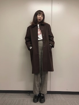 「勝田里奈」｜「アイテム（スウェット）」を使った、勝田里奈さん（レディース・161cm）の秋コーディネート