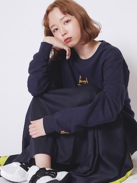 「勝田里奈」｜「アイテム（スウェット）」を使った、勝田里奈さん（レディース・161cm）の冬コーディネート