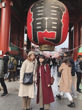「勝田里奈」｜「アイテム（ダッフルコート）」を使った、勝田里奈さん（レディース・161cm）の冬コーディネート