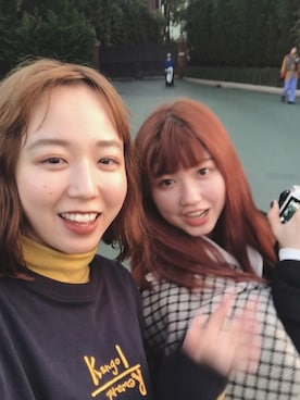 「勝田里奈」｜「アイテム（スウェット）」を使った、勝田里奈さん（レディース・161cm）の冬コーディネート