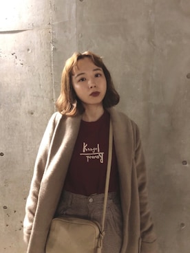 「勝田里奈」｜「アイテム（スウェット）」を使った、勝田里奈さん（レディース・161cm）の冬コーディネート
