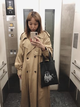 「勝田里奈」｜「アイテム（トレンチコート）」を使った、勝田里奈さん（レディース・161cm）の冬コーディネート