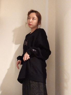 「勝田里奈」｜「アイテム（スウェット）」を使った、勝田里奈さん（レディース・161cm）の冬コーディネート