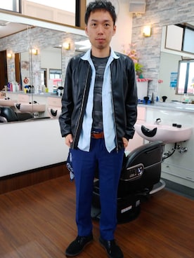 「ONLY（オンリー）のアイテム（スラックス）」を使った、かみゆうひらのさん（メンズ・170cm）の春コーディネート