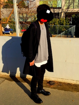 「RAGEBLUE（レイジブルー）の＜トレンドのロング丈＞ワッフルロングカットソー/733404（Tシャツ/カットソー）」を使った、おにぎり大将さん（メンズ・177cm）の冬コーディネート