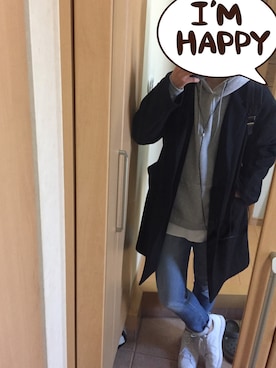 「RAGEBLUE（レイジブルー）の＜トレンドのロング丈＞ワッフルロングカットソー/733404（Tシャツ/カットソー）」を使った、おにぎり大将さん（メンズ・177cm）の冬コーディネート