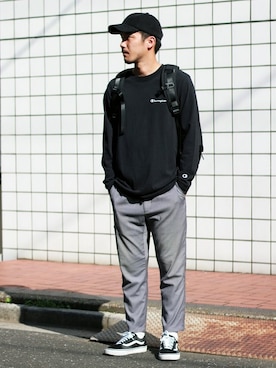 「tk.TAKEO KIKUCHI（ティーケータケオキクチ）のアイテム（キャップ）」を使った、KISHIさん（メンズ・174cm）の秋コーディネート