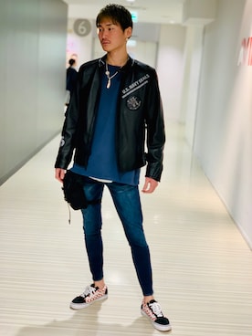 「静岡」｜「アイテム（ライダースジャケット）」を使った、RYUKIさん（メンズ・180cm）の冬コーディネート