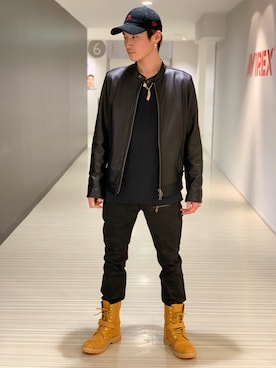 「静岡」｜「アイテム（ライダースジャケット）」を使った、RYUKIさん（メンズ・180cm）の春コーディネート