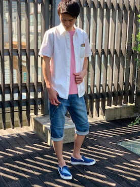「静岡」｜「アイテム（スリッポン）」を使った、RYUKIさん（メンズ・180cm）の夏コーディネート