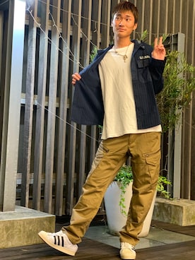 「チェック柄に恋してる」｜「アイテム（カーゴパンツ）」を使った、RYUKIさん（メンズ・180cm）の秋コーディネート