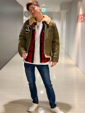 「静岡」｜「アイテム（ミリタリージャケット）」を使った、RYUKIさん（メンズ・180cm）の秋コーディネート