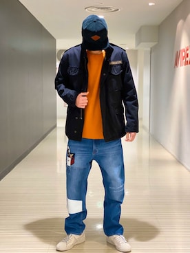 「静岡」｜「アイテム（ミリタリージャケット）」を使った、RYUKIさん（メンズ・180cm）の冬コーディネート