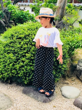 「GLOBAL WORK（グローバルワーク）のアイテム（その他パンツ、ブラック系）」を使った、RUNANA77さん（キッズ・130cm）の春コーディネート