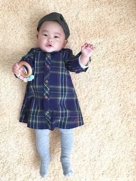 「no brand（ノーブランド）のアイテム（シャツワンピース）」を使った、maihinaさん（キッズ・60cm）の冬コーディネート