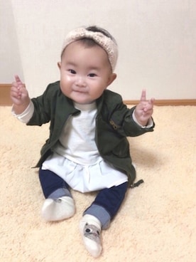 「西松屋（ニシマツヤ）のアイテム（その他アウター）」を使った、maihinaさん（キッズ・70cm）の冬コーディネート