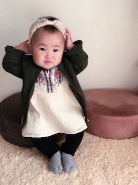 「西松屋（ニシマツヤ）のアイテム（その他アウター）」を使った、maihinaさん（キッズ・70cm）の冬コーディネート
