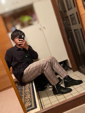「チェルシーブーツ」｜「アイテム（スラックス）」を使った、pyuanさん（メンズ・171cm）の秋コーディネート