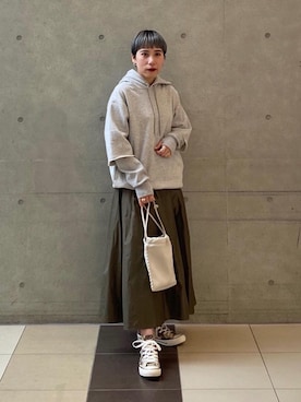 「CONVERSE（コンバース）の＜CONVERSE（コンバース）＞ALL STAR US CAMO HI/スニーカー ◆（スニーカー）」を使った、yuna aokiさん（レディース・157cm）の冬コーディネート