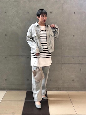 「BEAUTY&YOUTH UNITED ARROWS（ビューティーアンドユースユナイテッドアローズ）のBY∴ TRADITIONAL エコデニムワイドテーパードパンツ（デニムパンツ）」を使った、yuna aokiさん（レディース・157cm）の冬コーディネート