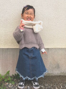 「アイテム（スカート）」を使った、yucaさん（キッズ・90cm）の冬コーディネート
