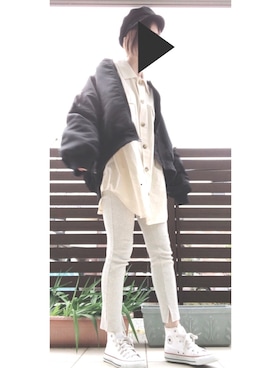 「ビッグシャツ」｜「アイテム（MA-1）」を使った、うみさん（レディース・164cm）の冬コーディネート