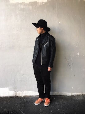 「stussy」｜「アイテム（ライダースジャケット）」を使った、トレンディヴンさん（メンズ・170cm）の冬コーディネート