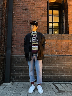 「unrelaxing（アンリラクシング）のアイテム（MA-1）」を使った、トレンディヴンさん（メンズ・170cm）の冬コーディネート