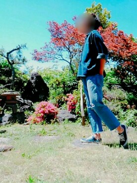 「GU（ジーユー）のアイテム（スニーカー、ブルー系）」を使った、kyousukeさん（メンズ・177cm）の春コーディネート