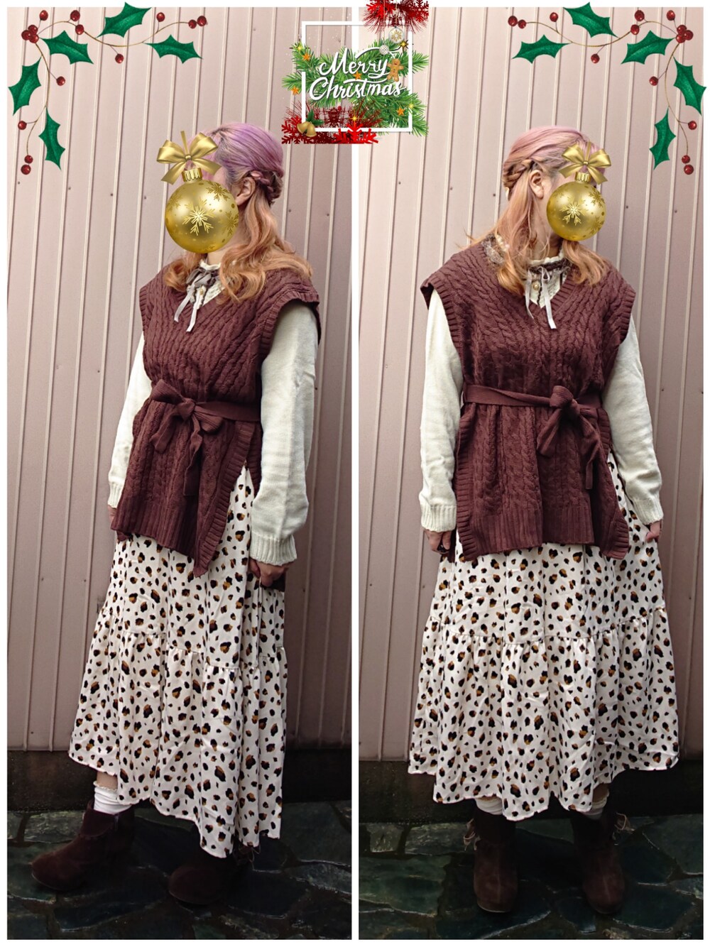 「カジュアルコーデ、大人カジュアル、冬のコーデ、シンプルコーデ、年末WEAR感謝祭、ニットベスト、レオパード、ティアードスカート」｜「WEGOのWEGO/ケーブルBIGベスト（ベスト、ブラウン系）」を使った、￡ukαさん（レディース・158cm）の冬コーディネートの1枚目の写真