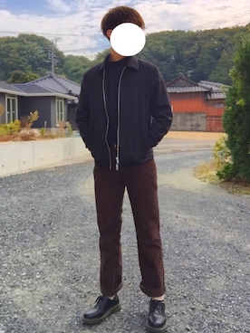 「ジップブルゾン」｜「アイテム（ブーツ）」を使った、ばさん（メンズ・175cm）の秋コーディネート