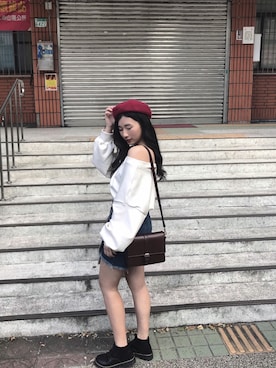 「FREE（フリー）のアイテム」を使った、劉蕙茹さん（レディース・156cm）の冬コーディネート