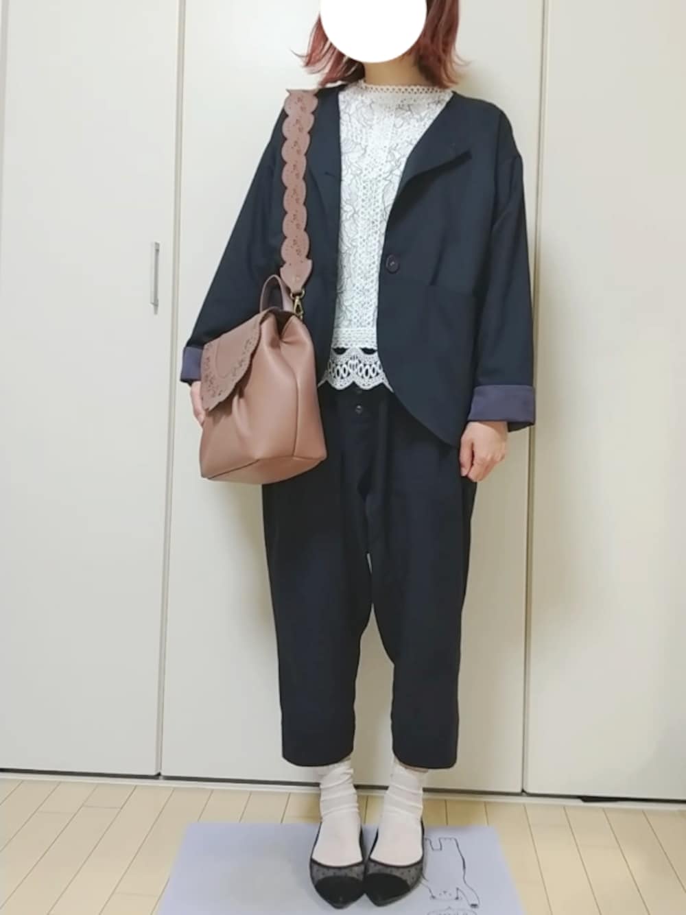 ビュルデサボン アンバランス 紺色サルエルパンツ