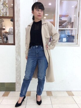 「お呼ばれ」｜「アイテム（トレンチコート）」を使った、ルクールブラン熊本NEWS店スタッフさん（レディース・152cm）の冬コーディネート