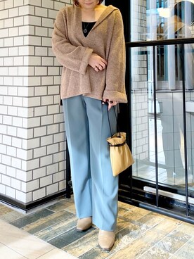「RIVEDROITE」｜「アイテム（スラックス）」を使った、miyabiさん（レディース・155cm）の冬コーディネート