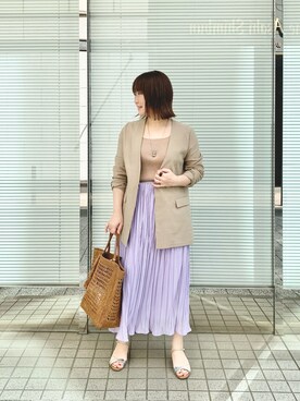 「RIVEDROITE」｜「アイテム（ノーカラージャケット）」を使った、miyabiさん（レディース・155cm）の春コーディネート