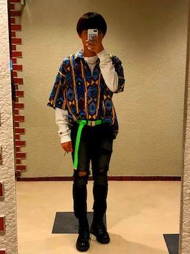「柄シャツコーデ」｜「アイテム（アクセサリー）」を使った、ざきさん（メンズ・175cm）の春コーディネート