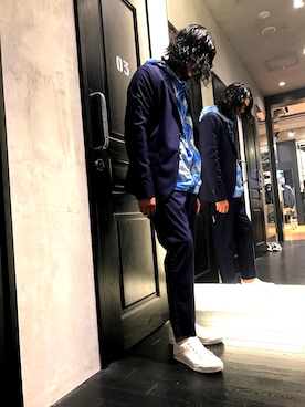 「DIESEL（ディーゼル）のアイテム（ナイロンジャケット、ブルー系）」を使った、Yamadamotoki1さん（メンズ・177cm）の春コーディネート