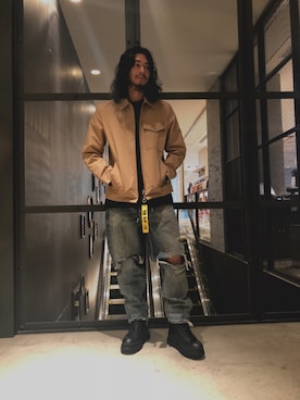 「DIESEL（ディーゼル）のMEN’S　ハイブリッドジャケット（カバーオール、ベージュ系）」を使った、Yamadamotoki1さん（メンズ・177cm）の夏コーディネート